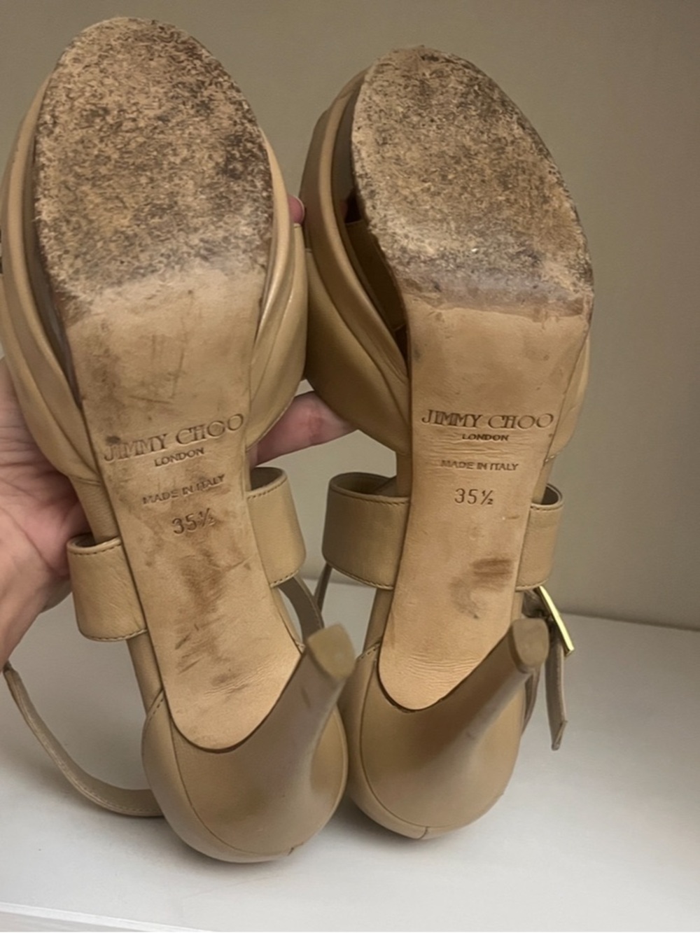 Jimmy Choo Kuki Nude Leather Strappy Platform Stiletto Sandals - Picture 14 of 16